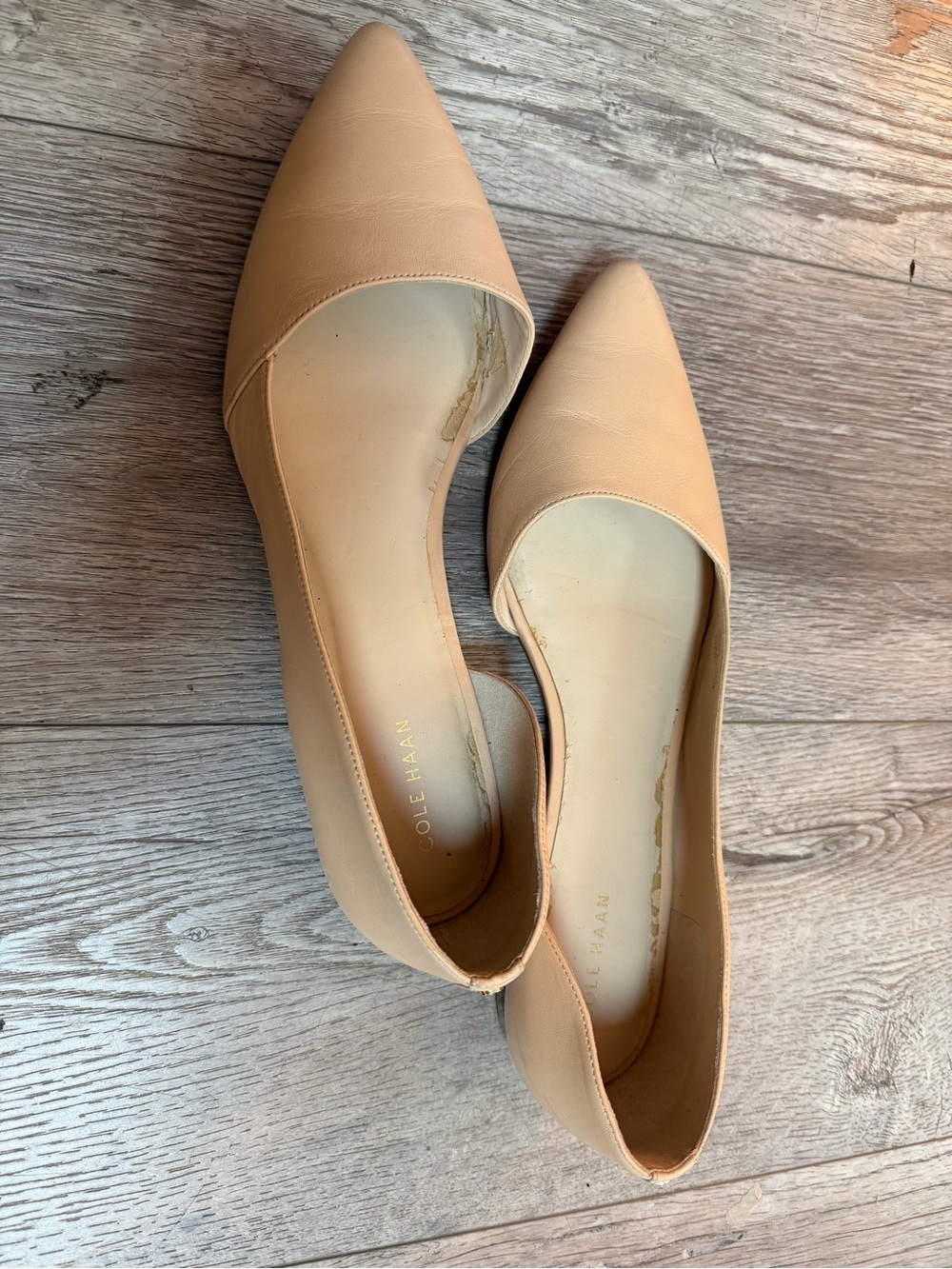 Cole Haan Beige Pointed-Toe D'Orsay Flats